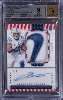 2020 Panini National Treasures Stars and Stripes Premium #172 Jonathan Taylor Signed Patch Rookie Card (#1/3) - BGS MINT 9/BGS 9